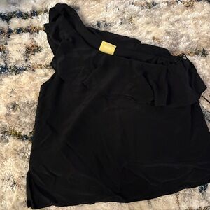 Maeve Black Ruffled One-Shoulder Blouse